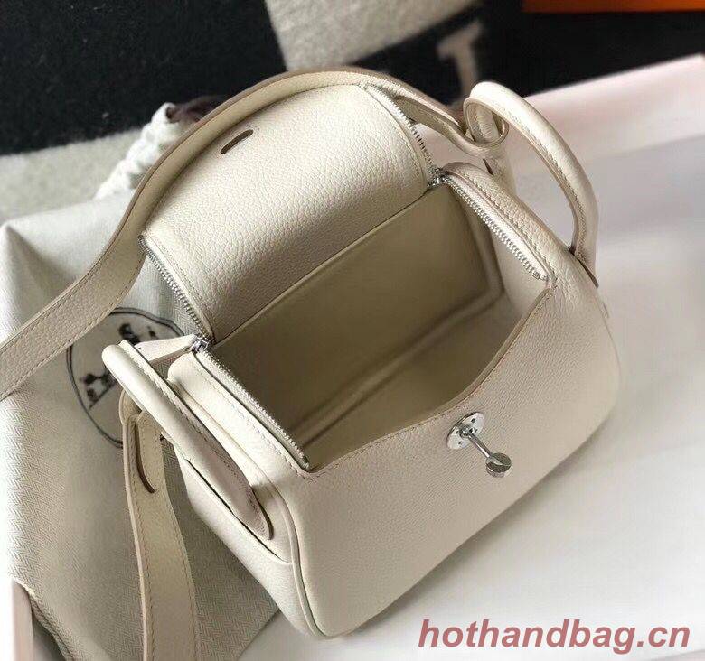 Hermes mini Lindy Original Togo Leather Bag LD19 White&Silver-Tone Metal