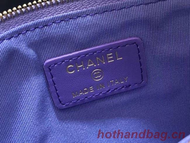 Chanel Calfskin Leather Card packet & Gold-Tone Metal A81598 Lavender