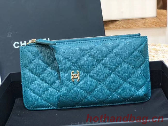 Chanel Calfskin Leather Card packet & Gold-Tone Metal A81598 blue