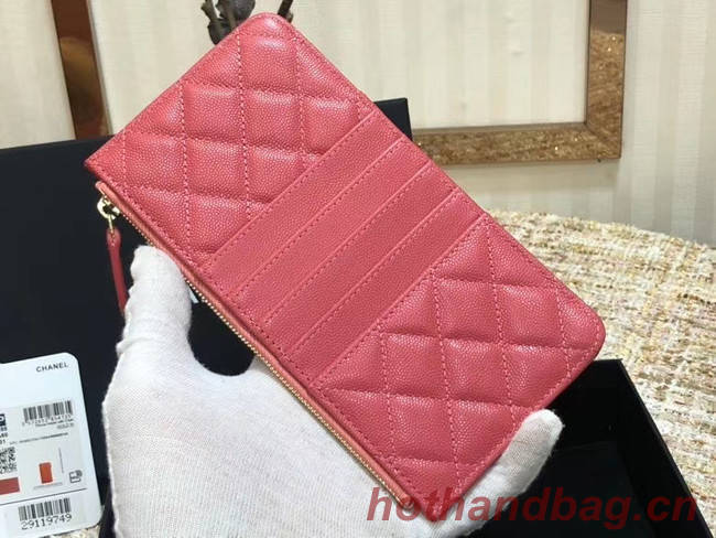 Chanel Calfskin Leather Card packet & Gold-Tone Metal A81598 pink