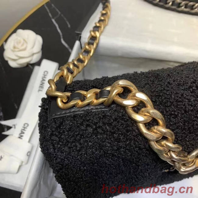 Chanel 19 wool flap bag AS1160 black