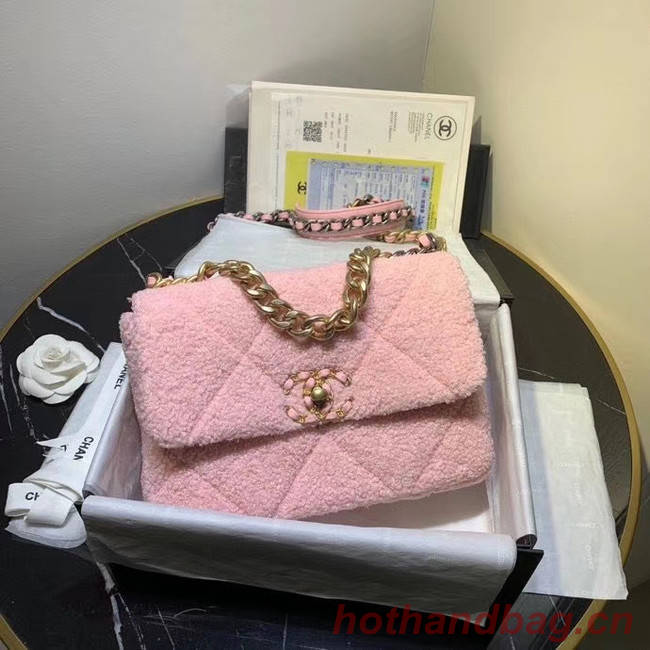 Chanel 19 wool flap bag AS1160 pink