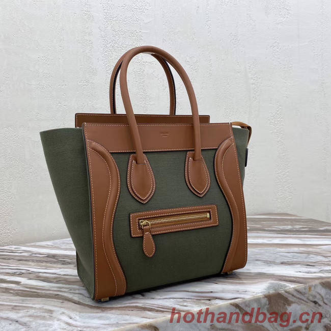 CELINE MICRO LUGGAGE HANDBAG IN TEXTILE AND CALFSKIN 167793 TAN&Khaki