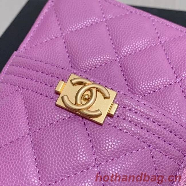 BOY CHANEL Calfskin Leather Card packet AP1482 Lavender