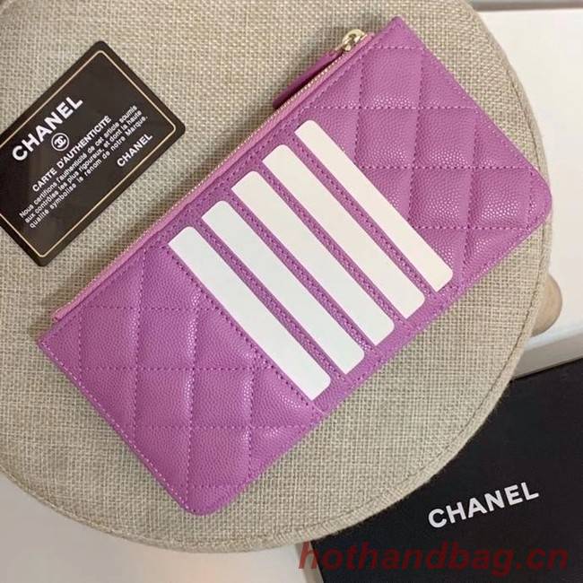 BOY CHANEL Calfskin Leather Card packet AP1482 Lavender