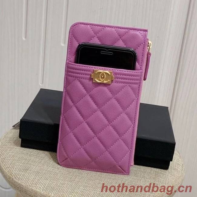 BOY CHANEL Calfskin Leather Card packet AP1482 Lavender