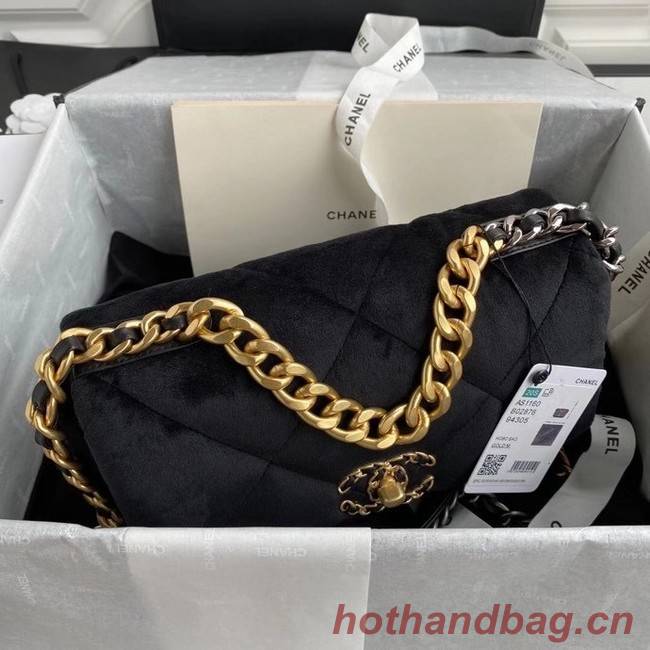 Chanel 19 flap bag velvet AS1160 black