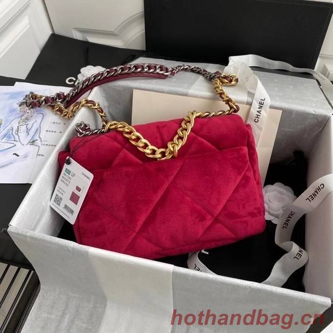 Chanel 19 flap bag velvet AS1160 red