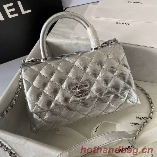 Chanel Small Flap Bag with Top Handle 92990 silver