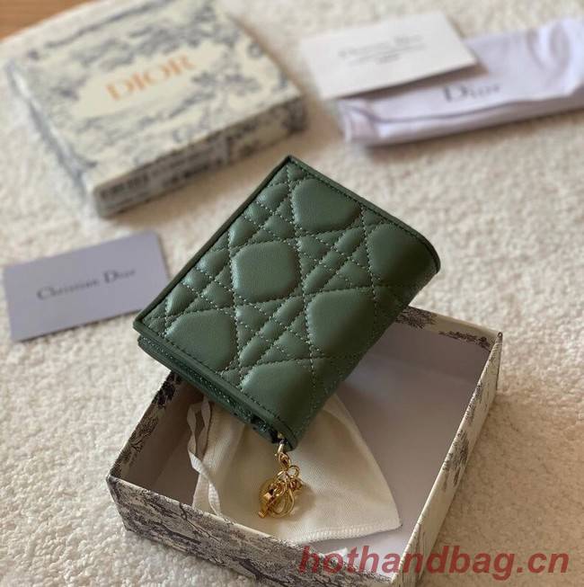 MINI LADY DIOR WALLET Cannage Lambskin S0178 green