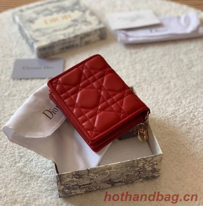 MINI LADY DIOR WALLET Cannage Lambskin S0178 red