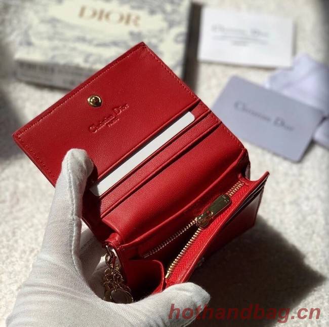 MINI LADY DIOR WALLET Cannage Lambskin S0178 red