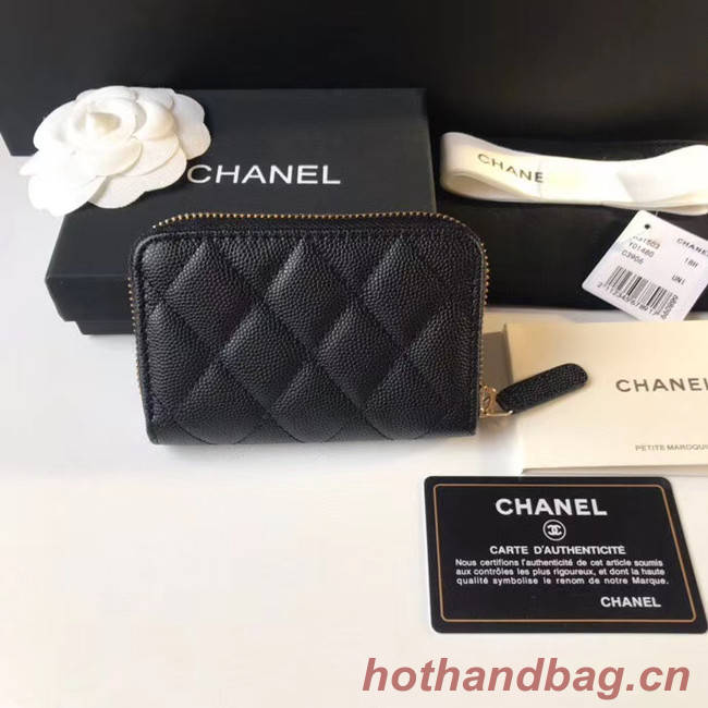 CHANEL 19 Grained Calfskin & Gold-Tone Metal Wallet AP1842 black