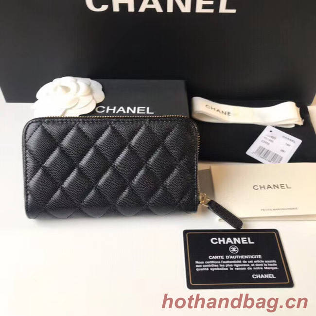 CHANEL 19 Grained Calfskin & Gold-Tone Metal Wallet AP1837 black