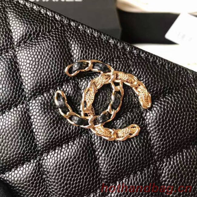 CHANEL 19 Grained Calfskin & Gold-Tone Metal Wallet AP1837 black