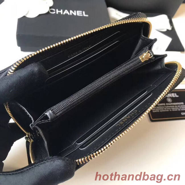 CHANEL 19 Grained Calfskin & Gold-Tone Metal Wallet AP1837 black