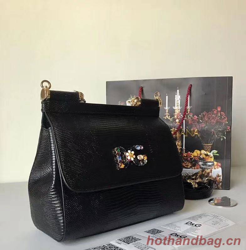 Dolce & Gabbana SICILY Lizard Pattern Tote Bag BB4137 black