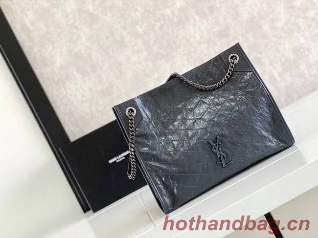 SAINT LAURENT NIKI MEDIUM SHOPPING BAG IN CRINKLED VINTAGE LEATHER 5814 dark grey