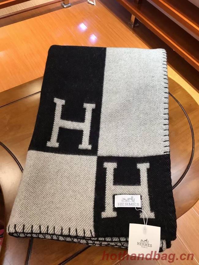 Hermes Lambswool & Cashmere Shawl & Blanket 71155 Black