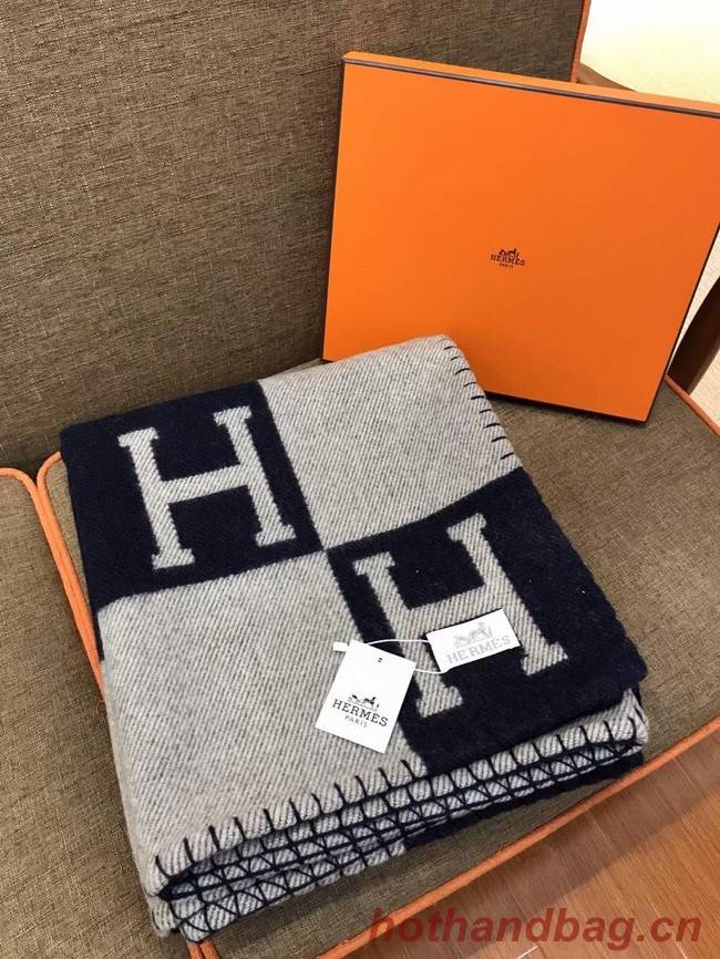 Hermes Lambswool & Cashmere Shawl & Blanket 71155 Navy