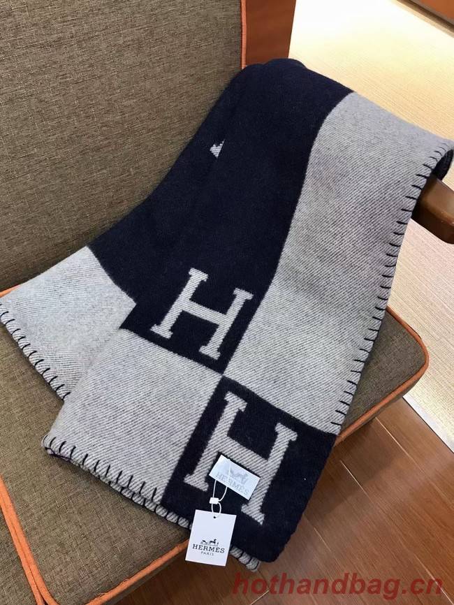 Hermes Lambswool & Cashmere Shawl & Blanket 71155 Navy