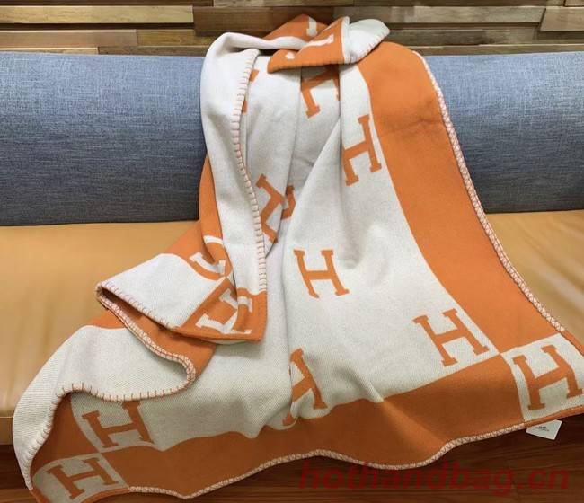 Hermes Lambswool & Cashmere Shawl & Blanket 71155 Orange