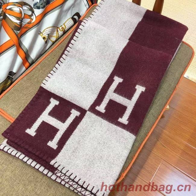 Hermes Lambswool & Cashmere Shawl & Blanket 71155 Wine