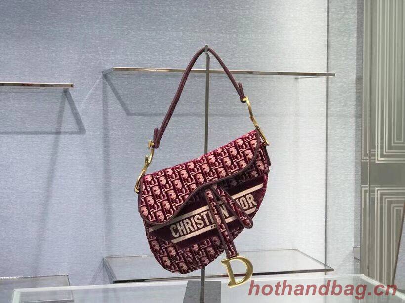 SADDLE BAG Dior Oblique Embroidered Velvet C0044 Burgundy