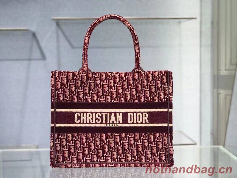 SMALL DIOR BOOK TOTE Burgundy Dior Oblique Embroidered Velvet M1287Z