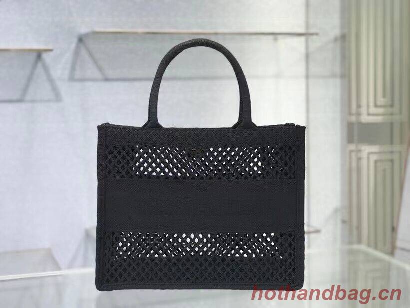 SMALL DIOR BOOK TOTE Black Mesh Embroidery M1296Z