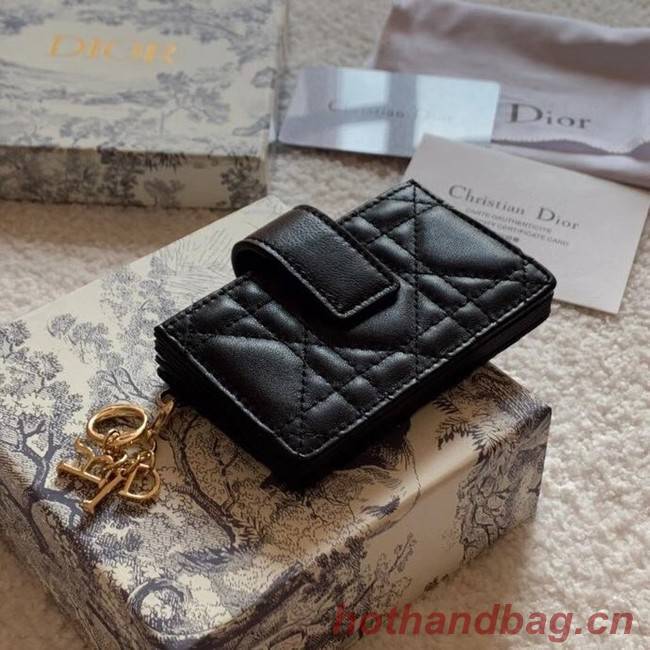 LADY DIOR 5-GUSSET CARD HOLDER Vents Patent Cannage Calfskin S0074OV black