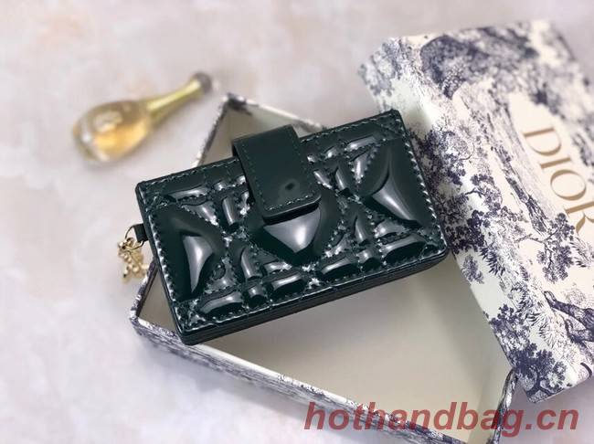 LADY DIOR 5-GUSSET CARD HOLDER Vents Patent Cannage Calfskin S0074OV blackish green