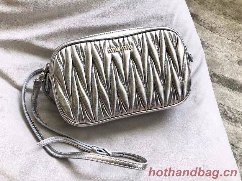 miu miu Matelasse Nappa Leather Shoulder Bag 5BH539A Silver