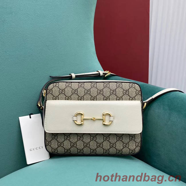 Gucci Horsebit 1955 small GG Supreme canvas shoulder bag 645454 White