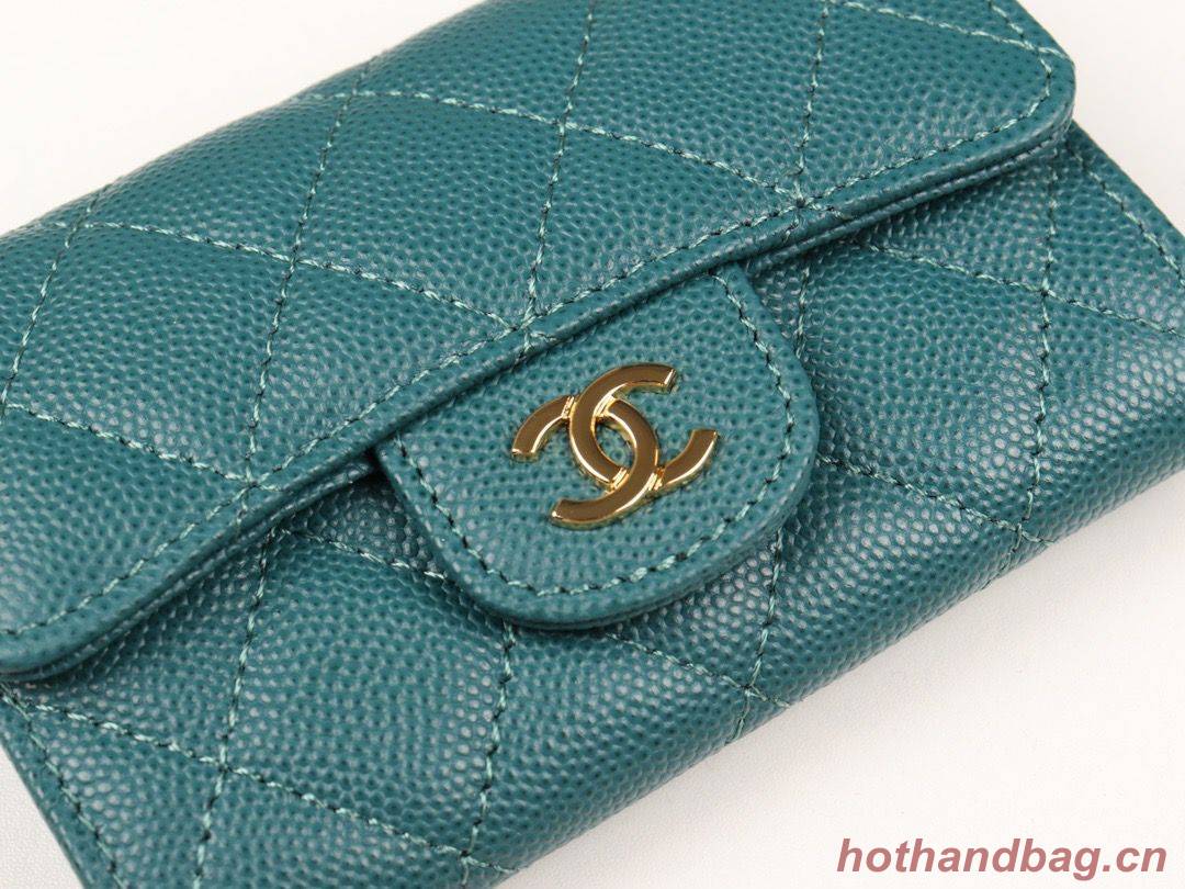 Chanel card holder Calfskin & Gold-Tone Metal A80799 Green
