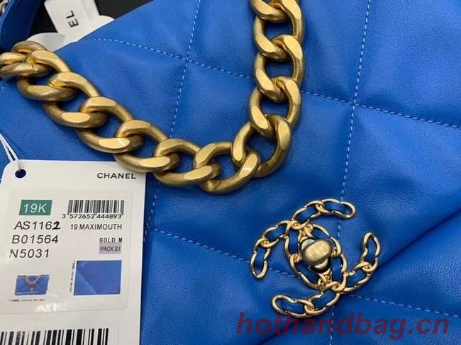 chanel 19 large flap bag AS1162 Electric blue