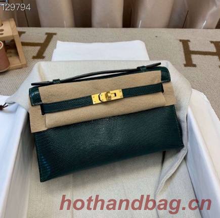 Hermes Kelly 22CM Tote Bag Original Lizard Leather KL22 Dark Green