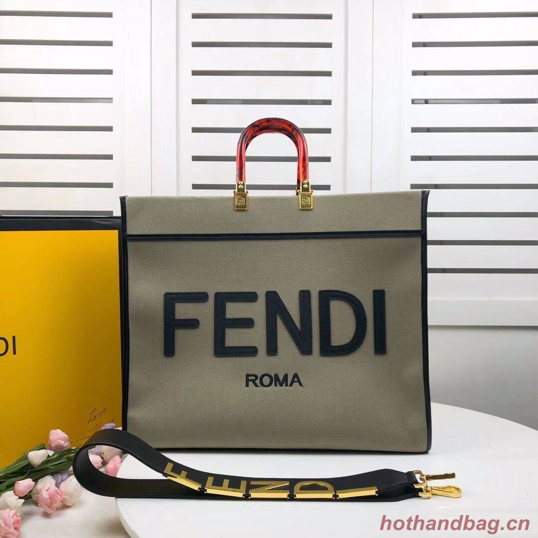 FENDI SUNSHINE LARGE Green flannel shopper 8BH372