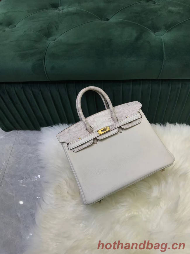 Hermes Birkin Bag Original Leather crocodile togo HBK2530 light grey&white