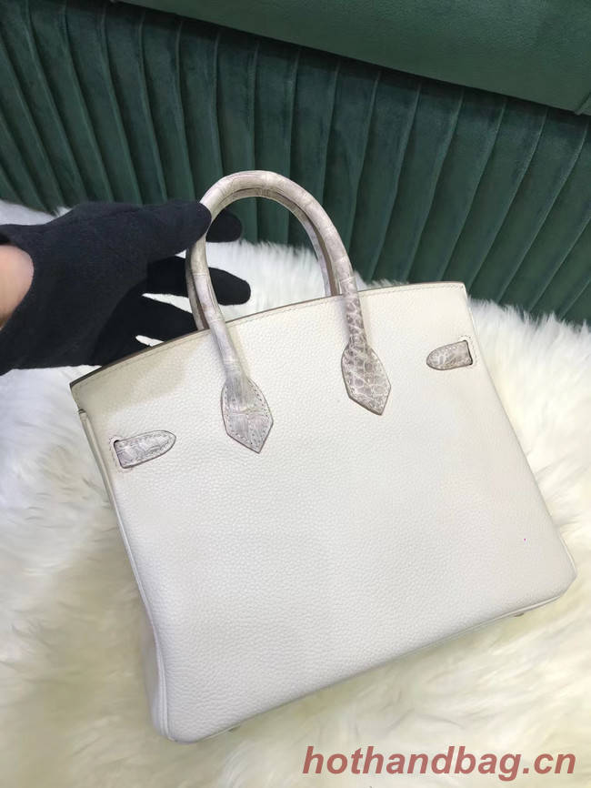 Hermes Birkin Bag Original Leather crocodile togo HBK2530 light grey&white