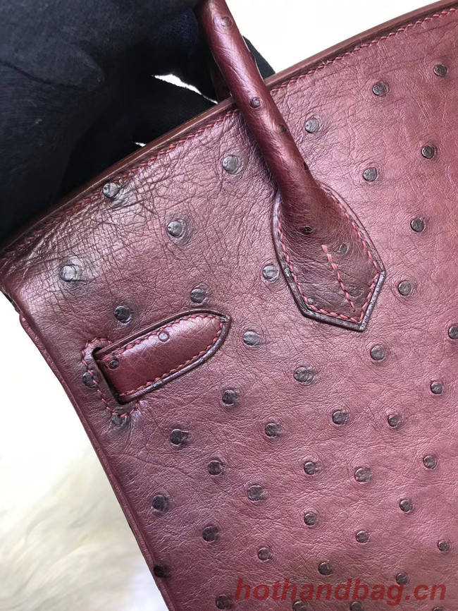 Hermes Birkin Bag Original Leather Ostrich skin HBK2530 Burgundy