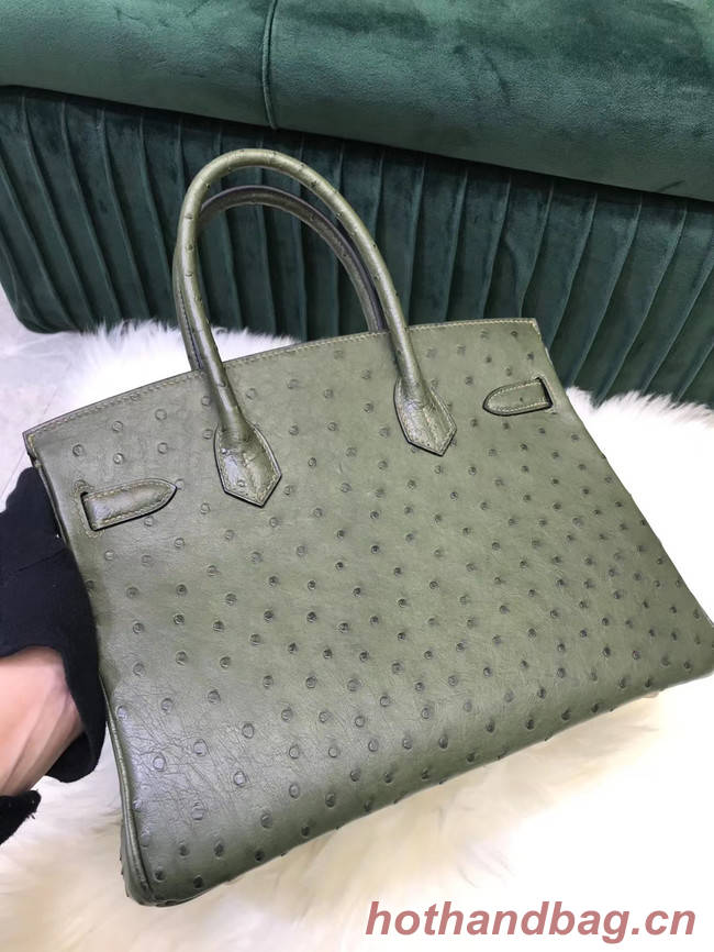 Hermes Birkin Bag Original Leather Ostrich skin HBK2530 blackish green