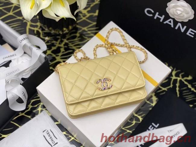 Chanel wallet on chain Grained Calfskin & Laquered Gold-Tone Metal AP2021 yellow