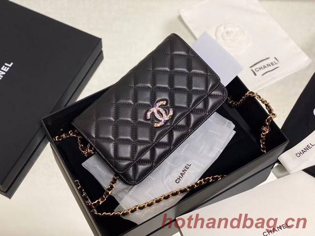 Chanel wallet on chain Lambskin & Laquered Gold-Tone Metal AP2021 black 