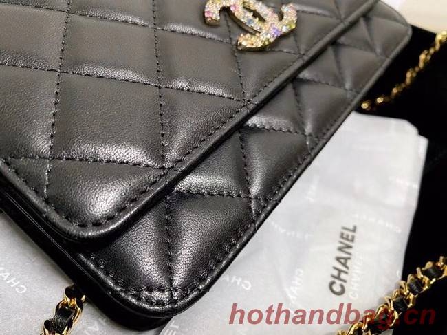 Chanel wallet on chain Lambskin & Laquered Gold-Tone Metal AP2021 black 