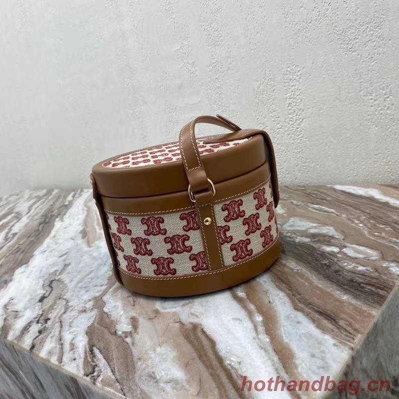 CELINE MEDIUM TAMBOUR BAG IN TEXTILE WITH TRIOMPHE EMBROIDERY 195192 brown&red