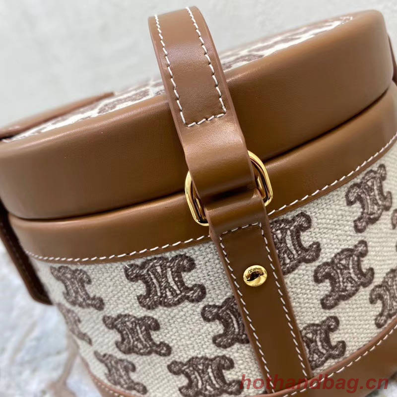 CELINE MEDIUM TAMBOUR BAG IN TEXTILE WITH TRIOMPHE EMBROIDERY 195192 brown&red