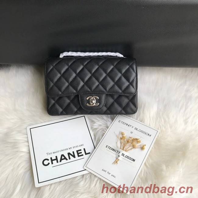 Chanel mini flap bag Grained Calfskin &silver-Tone Metal A1116 black