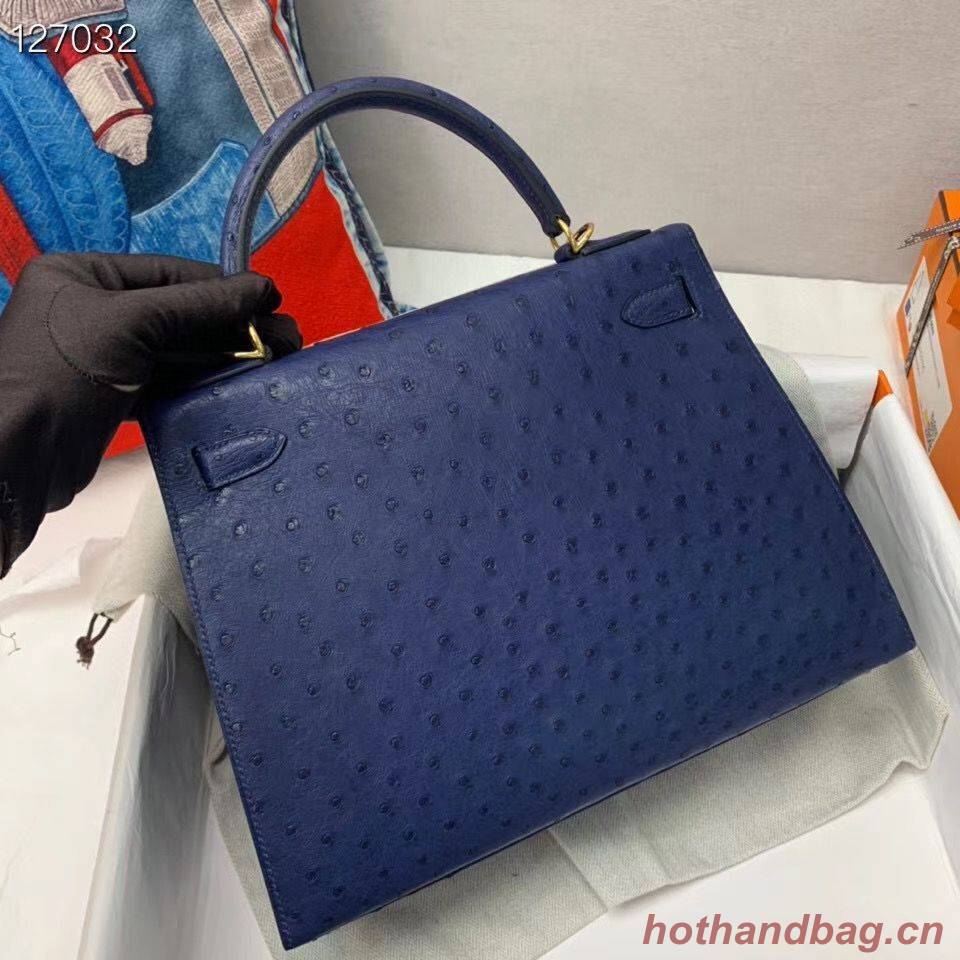  Hermes  Kelly Bag Original Leather Ostrich Skin H5600 Dark Blue