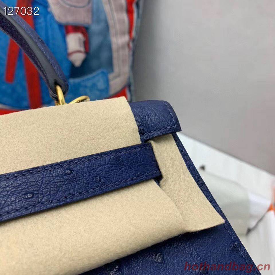  Hermes  Kelly Bag Original Leather Ostrich Skin H5600 Dark Blue